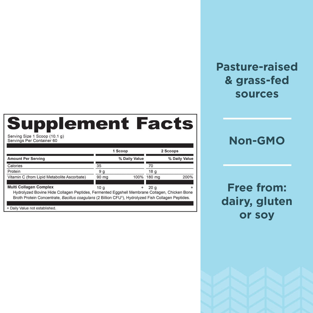 Ancient Nutrition primer plano del polvo hidrolizado para apreciar textura fina y solubilidad