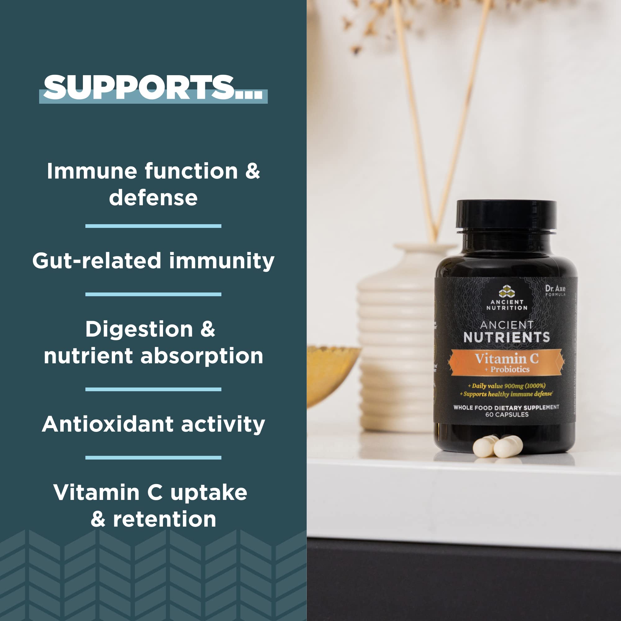Ancient Nutrition cápsula abierta mostrando contenido natural y beneficio
