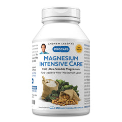 ANDREW LESSMAN envase frontal mostrando ProCaps Magnesium Intensive Care y beneficios