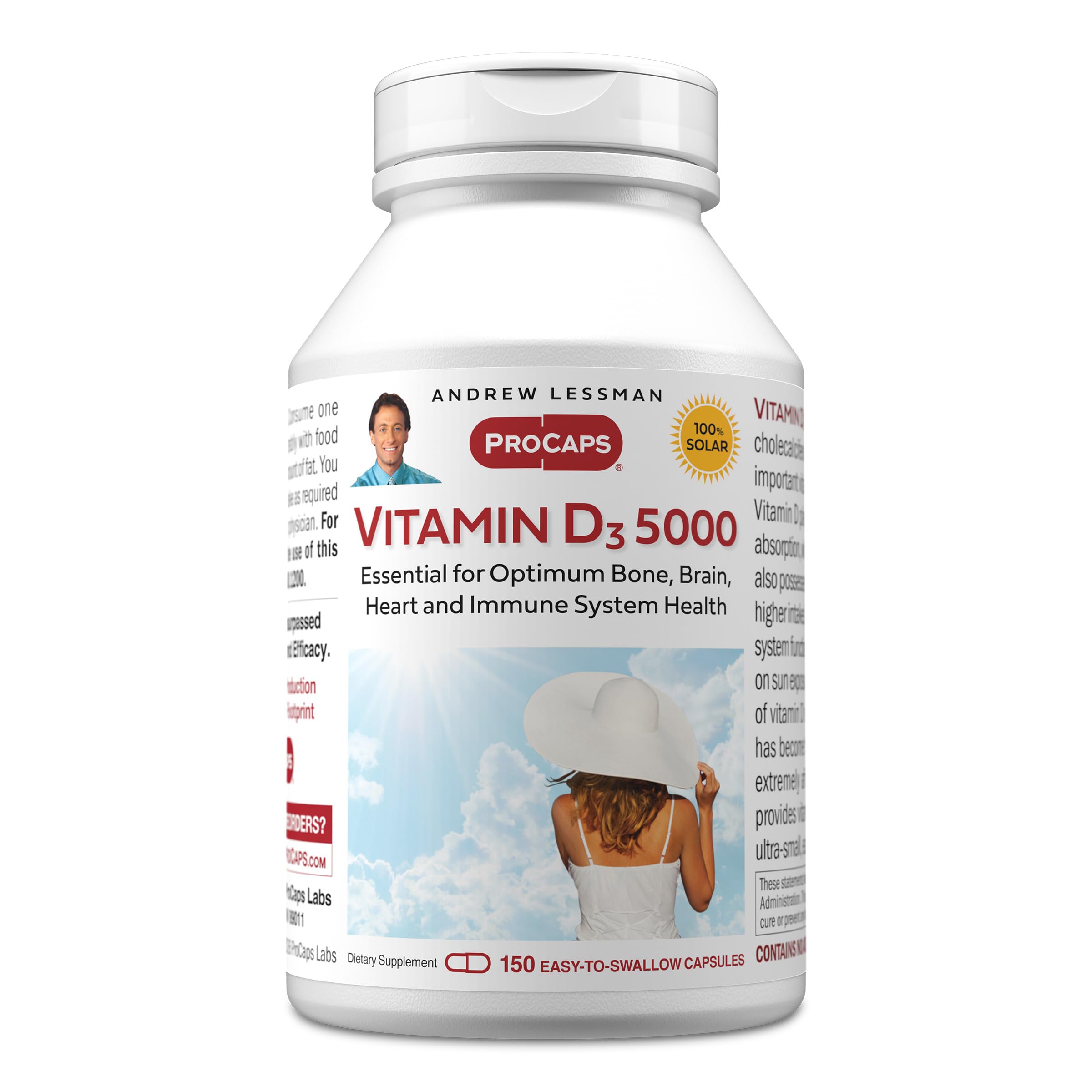 ANDREW LESSMAN envase frontal de ProCaps Vitamin D3 mostrando cantidad y marca