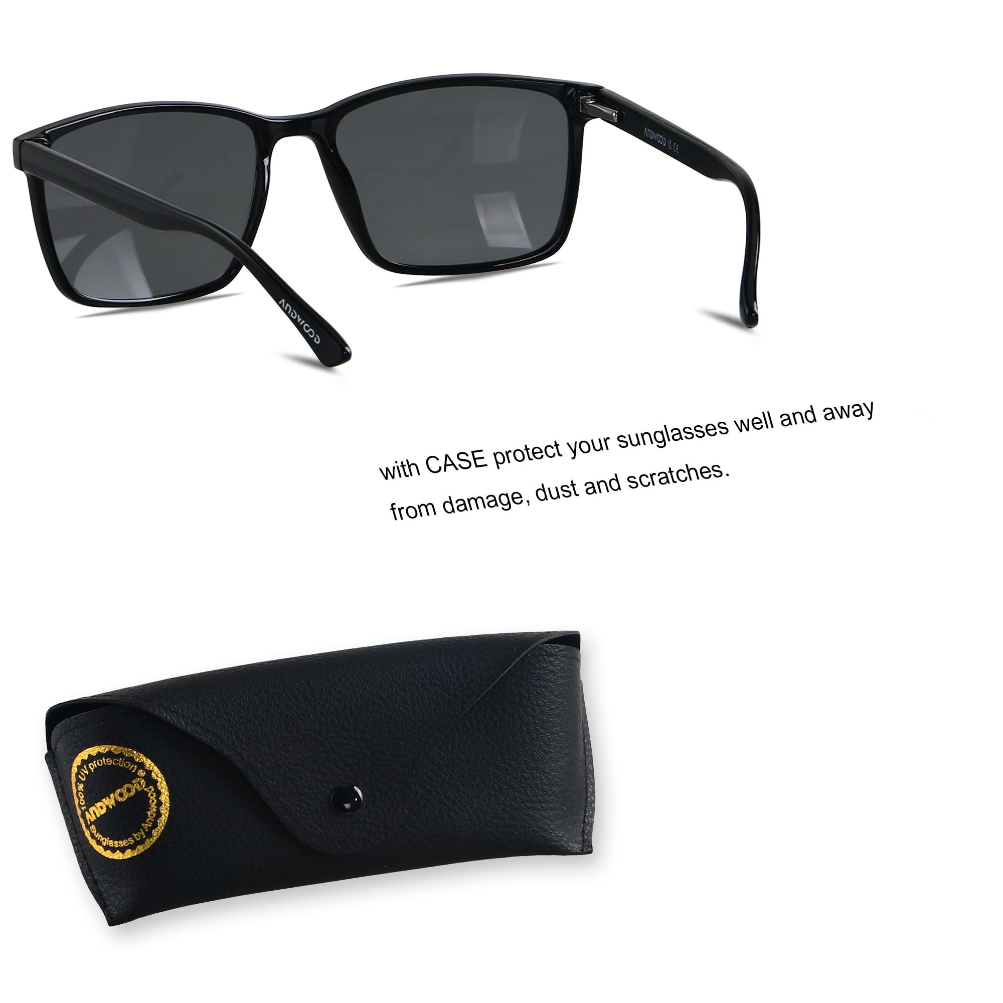 ANDWOOD lentes oscurecidas al sol demostrando protección UV eficaz