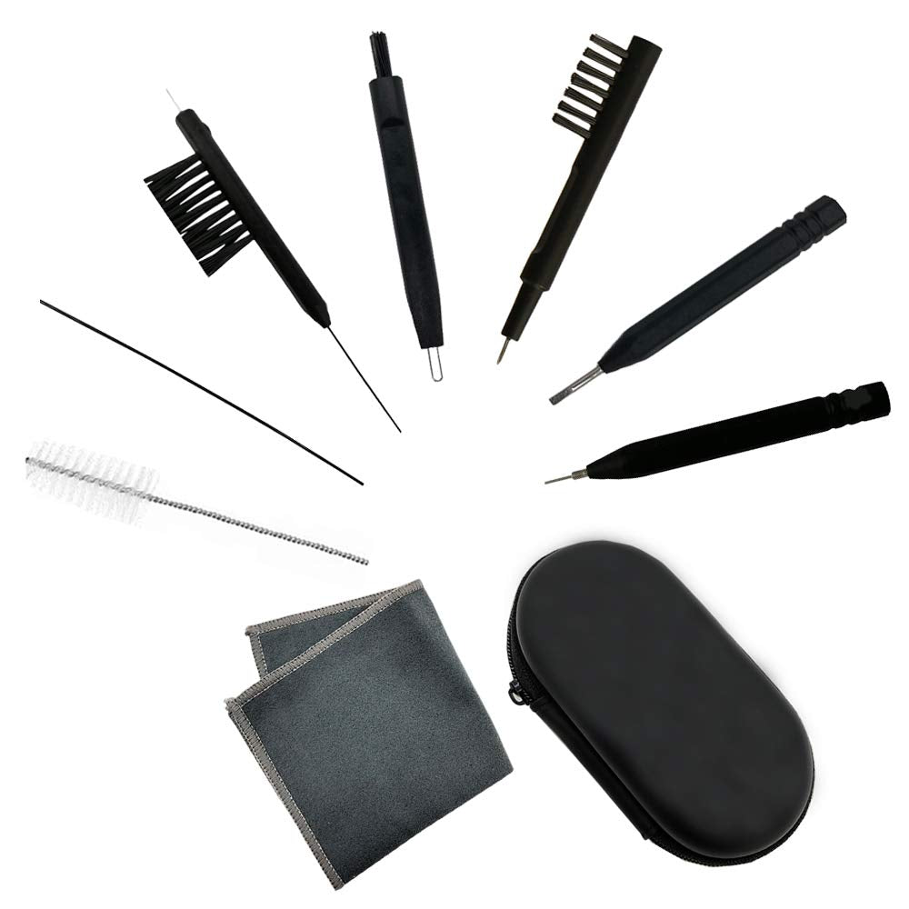 Anico kit frontal mostrando las ocho herramientas y el estuche para mantenimiento práctico
