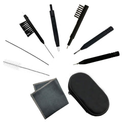 Anico kit frontal mostrando las ocho herramientas y el estuche para mantenimiento práctico