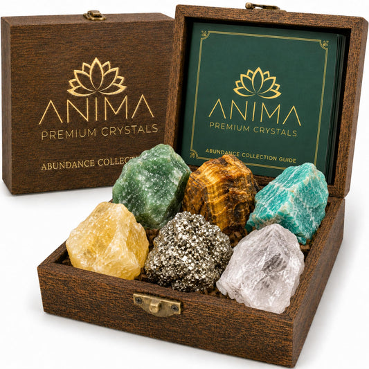 Anima caja de madera frontal elegante con cristales organizada y lista para regalo