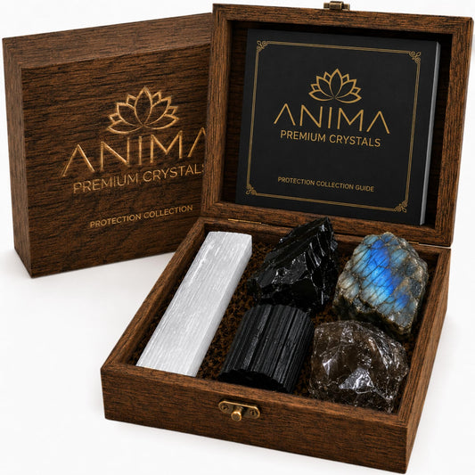 Anima caja de madera elegante con cristales para protección y presentación premium
