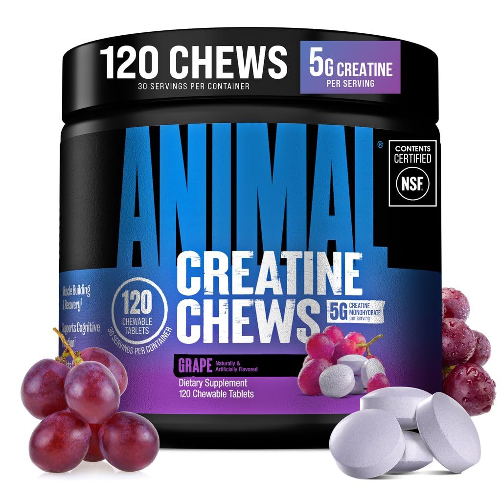 Animal creatine chews envase frontal mostrando diseño y cantidad