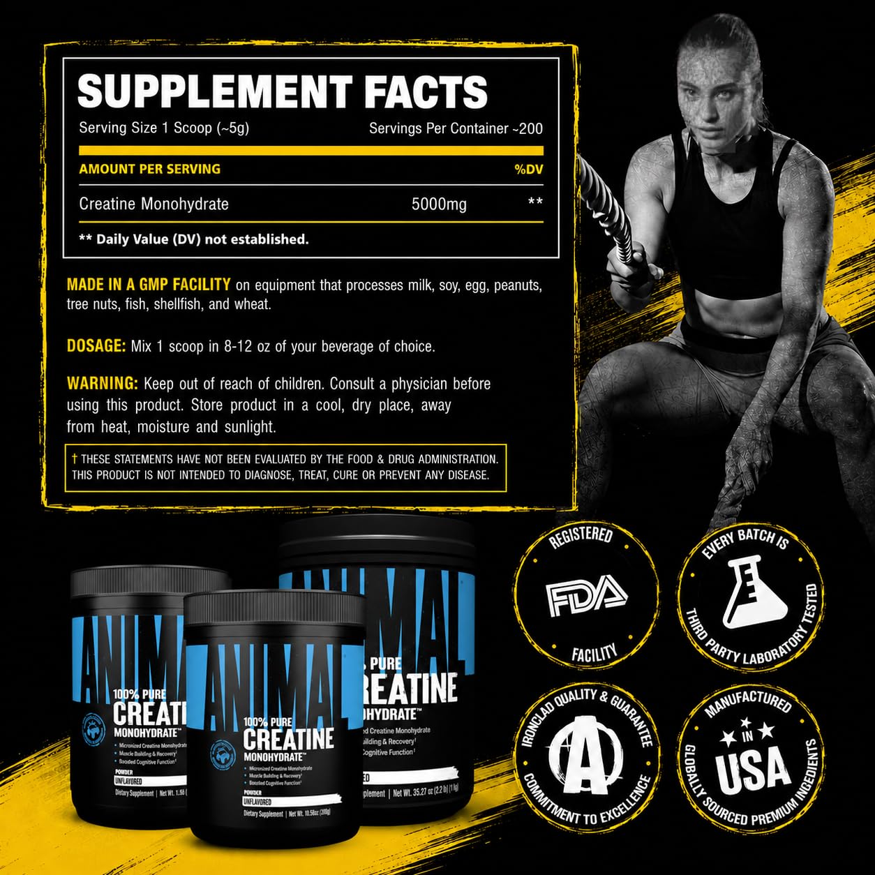 Persona usando Animal creatine antes de entrenar, rendimiento y recuperación mejorados
