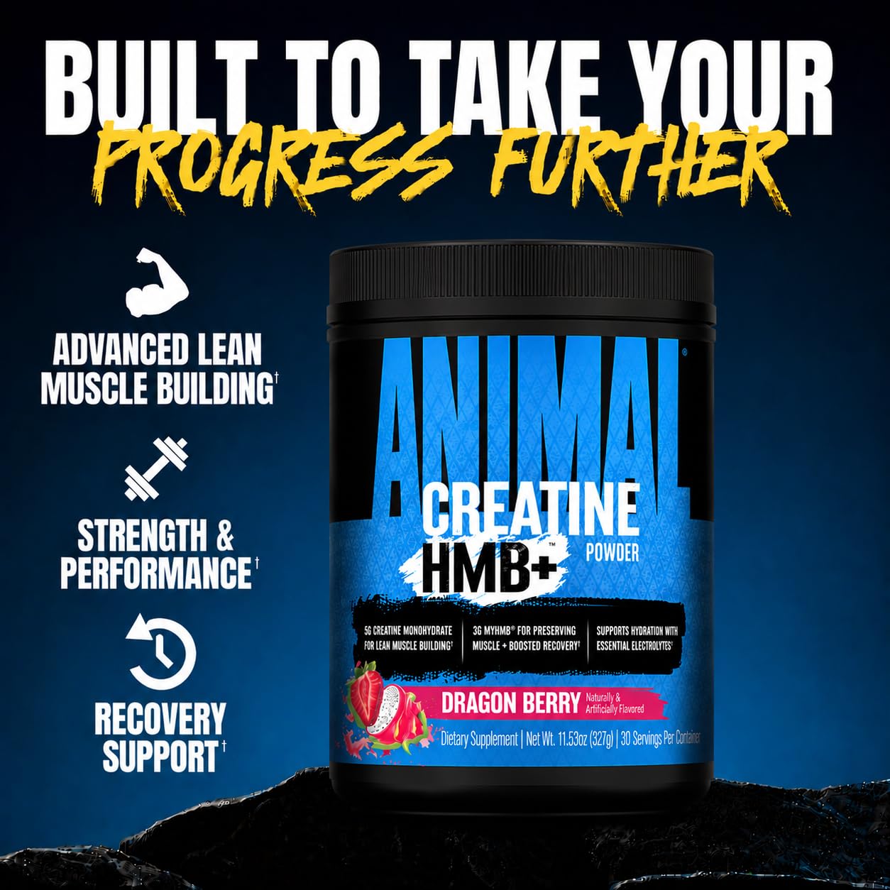 Animal Creatine HMB envase abierto mostrando el interior, fácil almacenamiento y acceso
