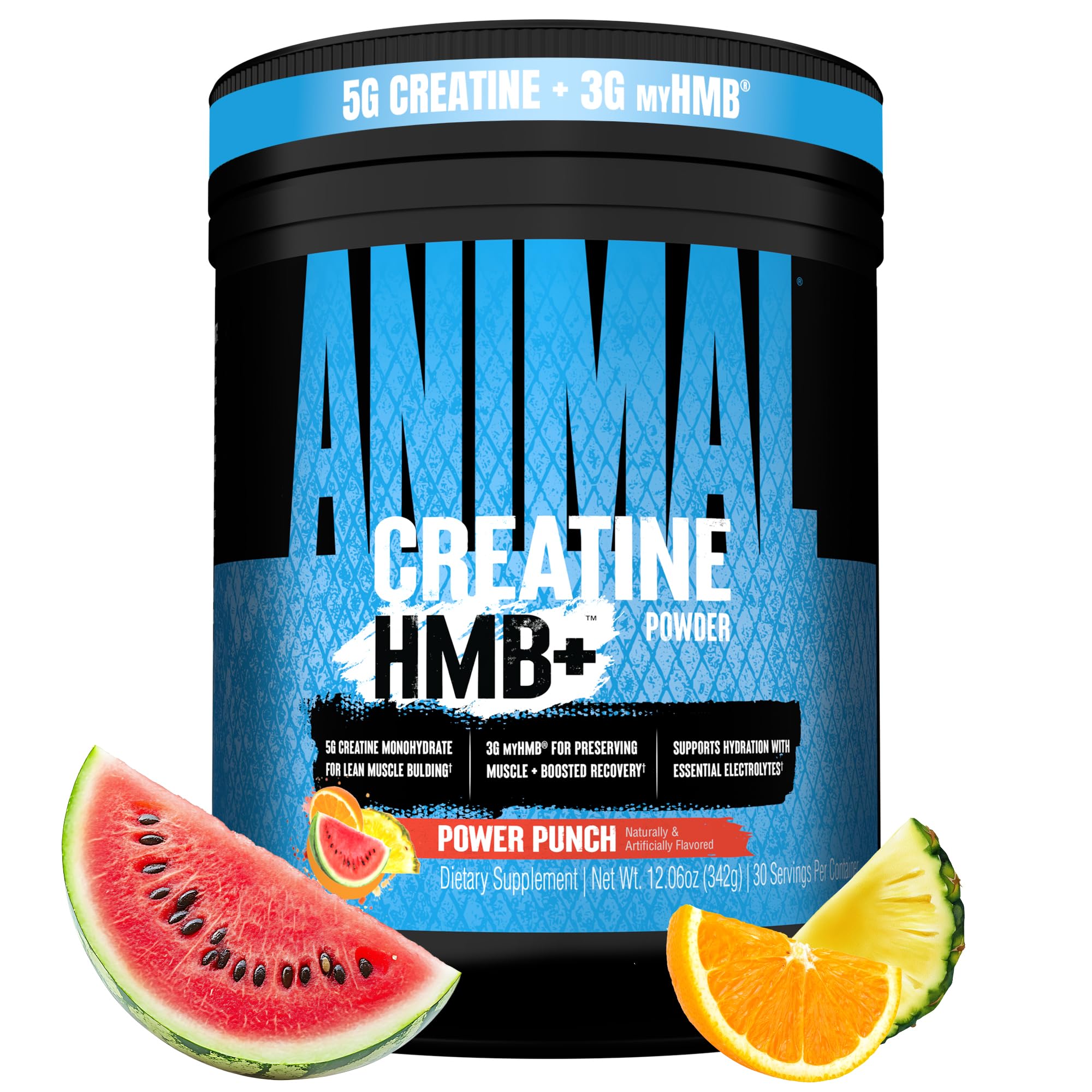 Envase de Animal Creatine HMB+ Power Punch mostrando diseño y cantidad de servicios
