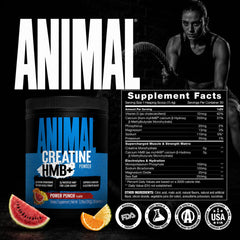 Listado de ingredientes de Animal Creatine HMB+ mostrando creatina y electrolitos