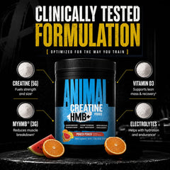 Vaso con Animal Creatine HMB+ disuelto para una bebida refrescante y sin grumos
