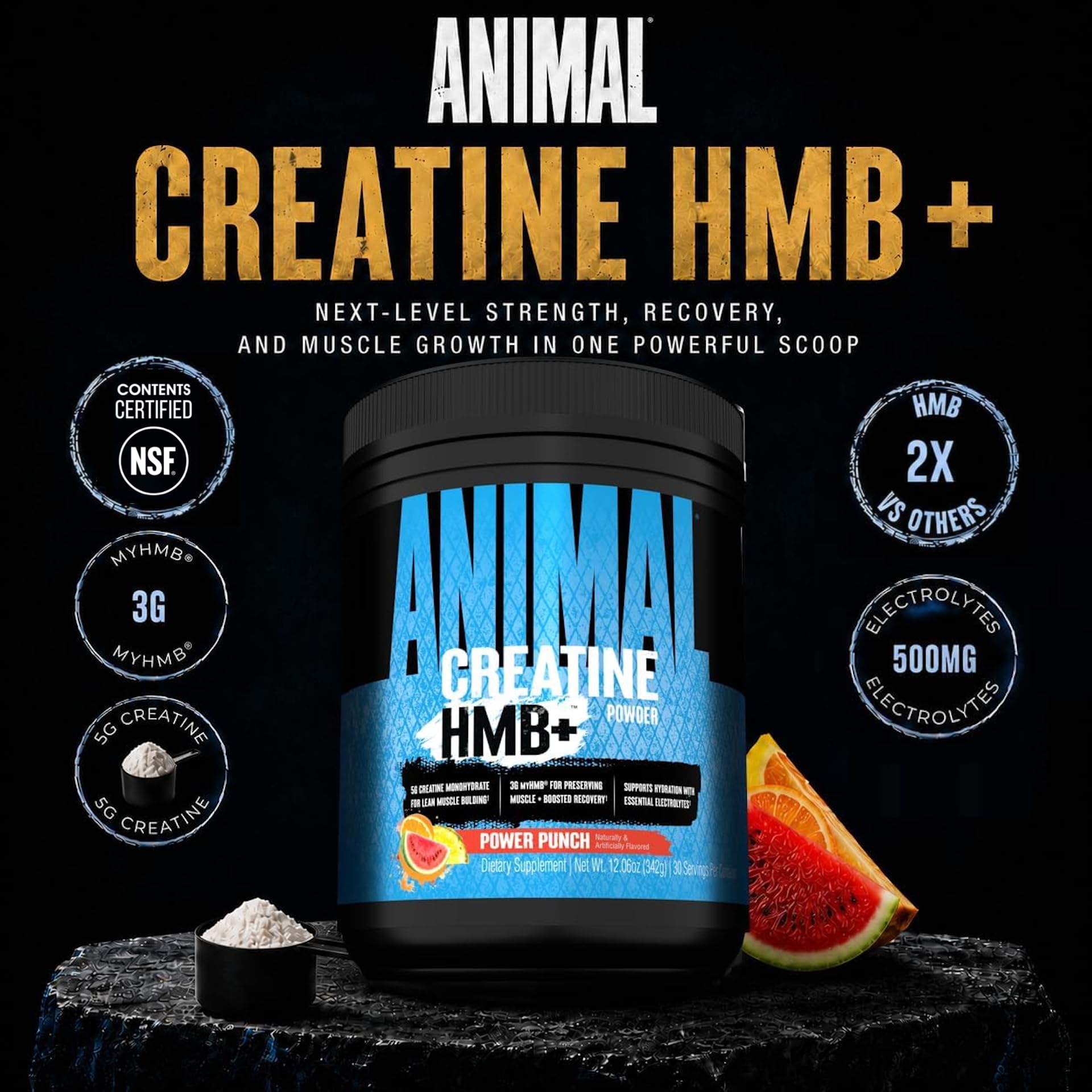 Detalle del polvo micronizado de Animal Creatine HMB+ que facilita mezcla sin grumos