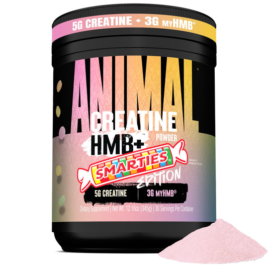 Envase frontal Animal Creatine HMB Smarties mostrando diseño y cantidad
