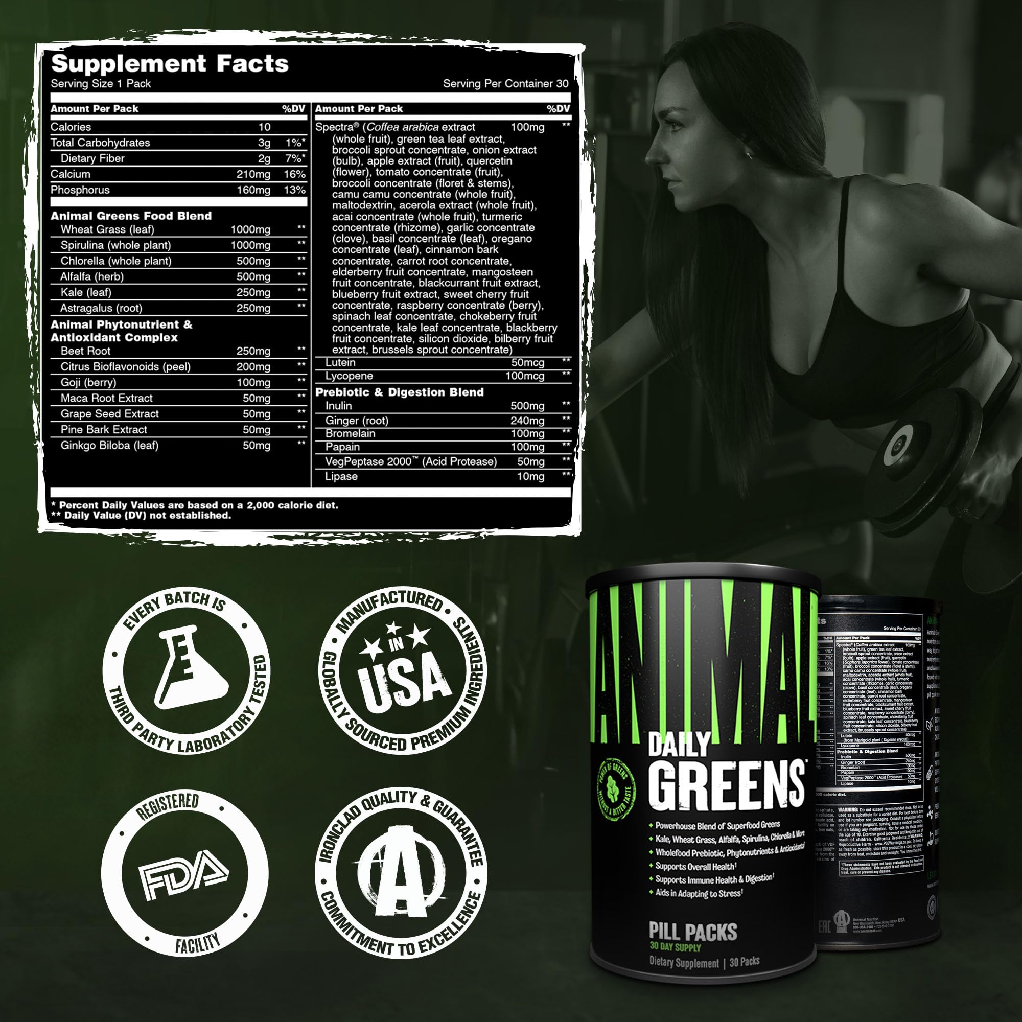 Escena lifestyle con Animal Daily Greens en ambiente deportivo y natural