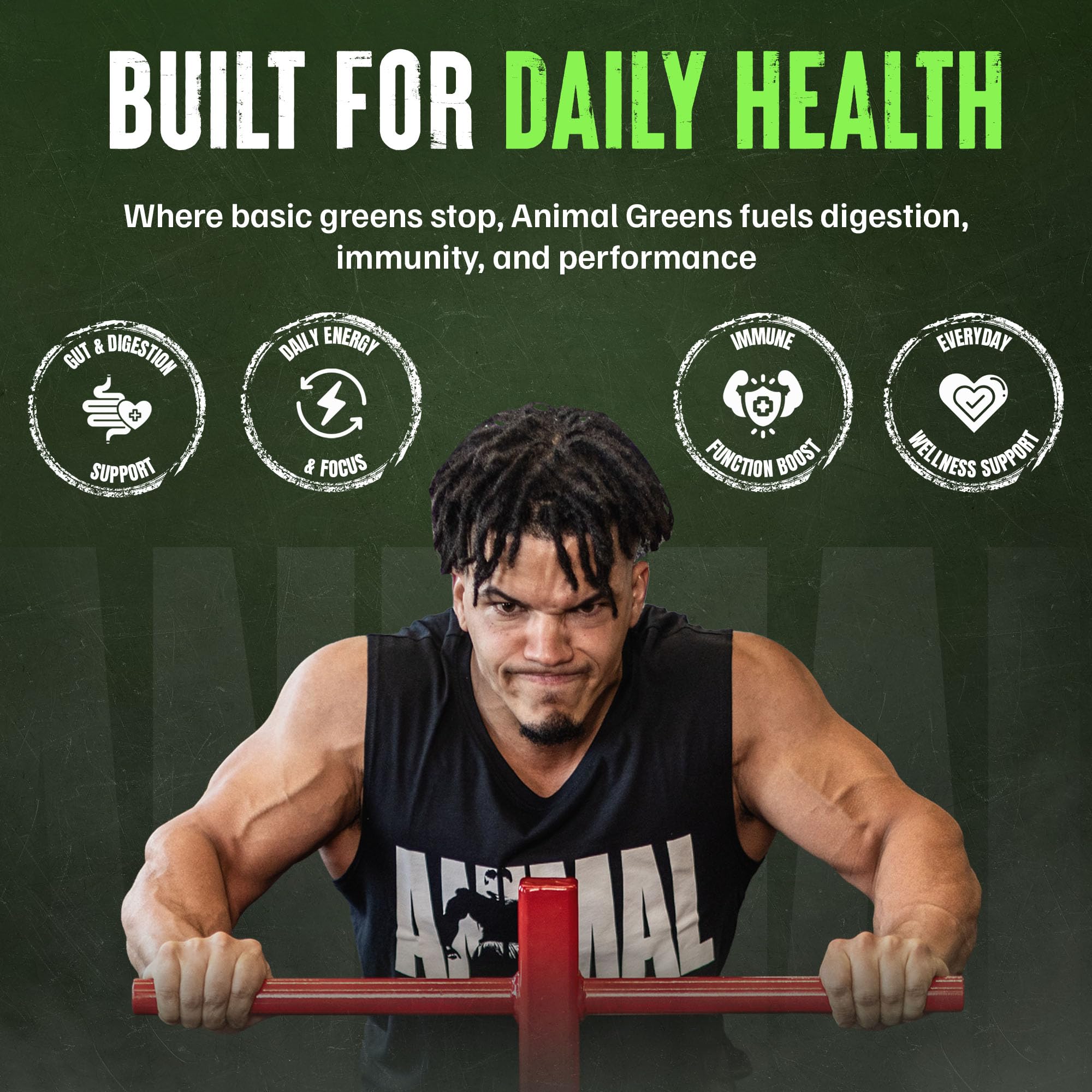Acercamiento a una cápsula Animal Daily Greens mostrando acabado y calidad