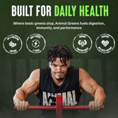 Acercamiento a una cápsula Animal Daily Greens mostrando acabado y calidad