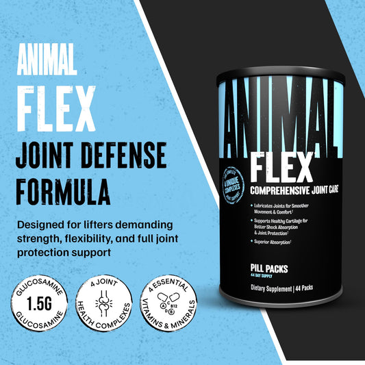 Animal Flex sobre abierto con pastillas visibles para una dosis diaria pre-dosificada práctica