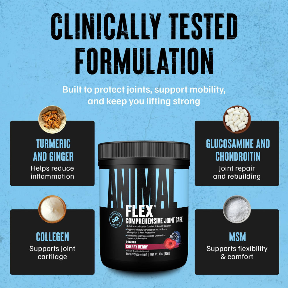 Vaso con Animal Flex mezclado demostrando disolución rápida y sabor