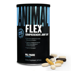 Animal Flex frente del empaque mostrando 44 sobres y marca para fácil identificación y conveniencia