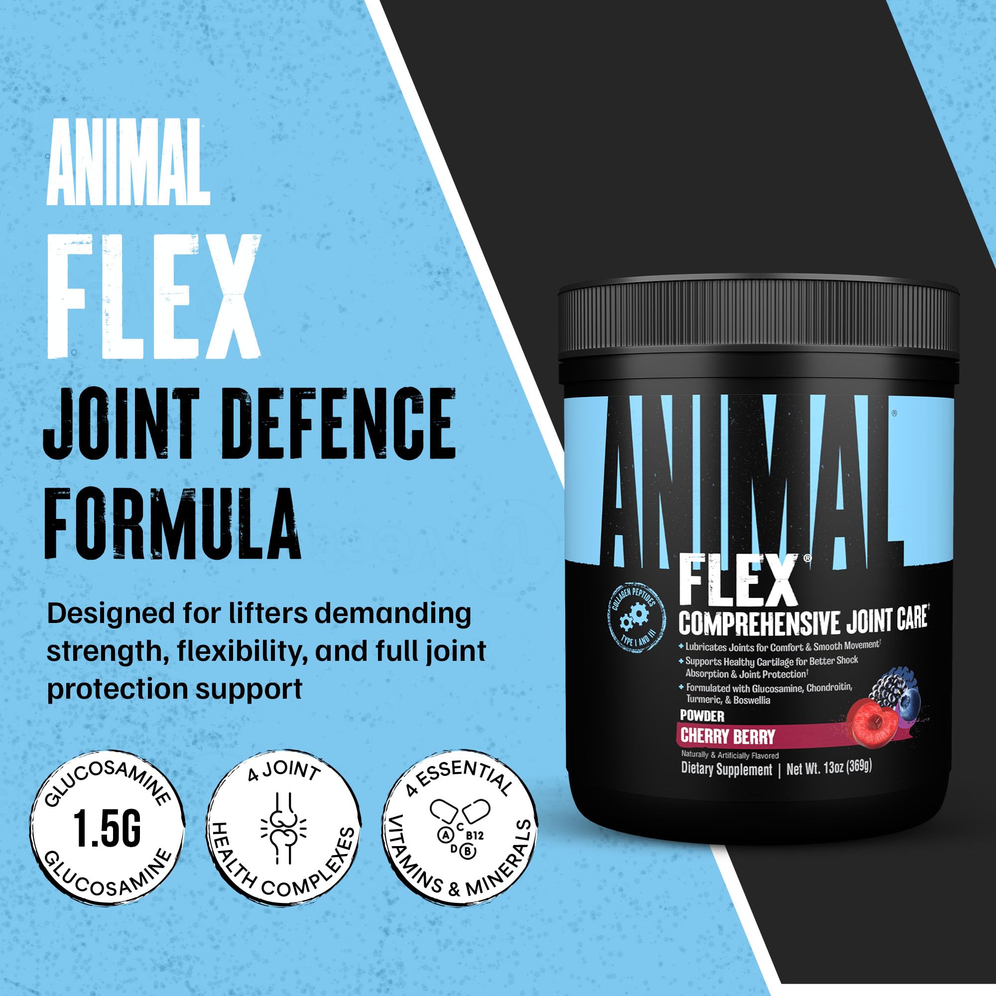 Animal Flex polvo textura sabor cereza para mezcla fácil y agradable