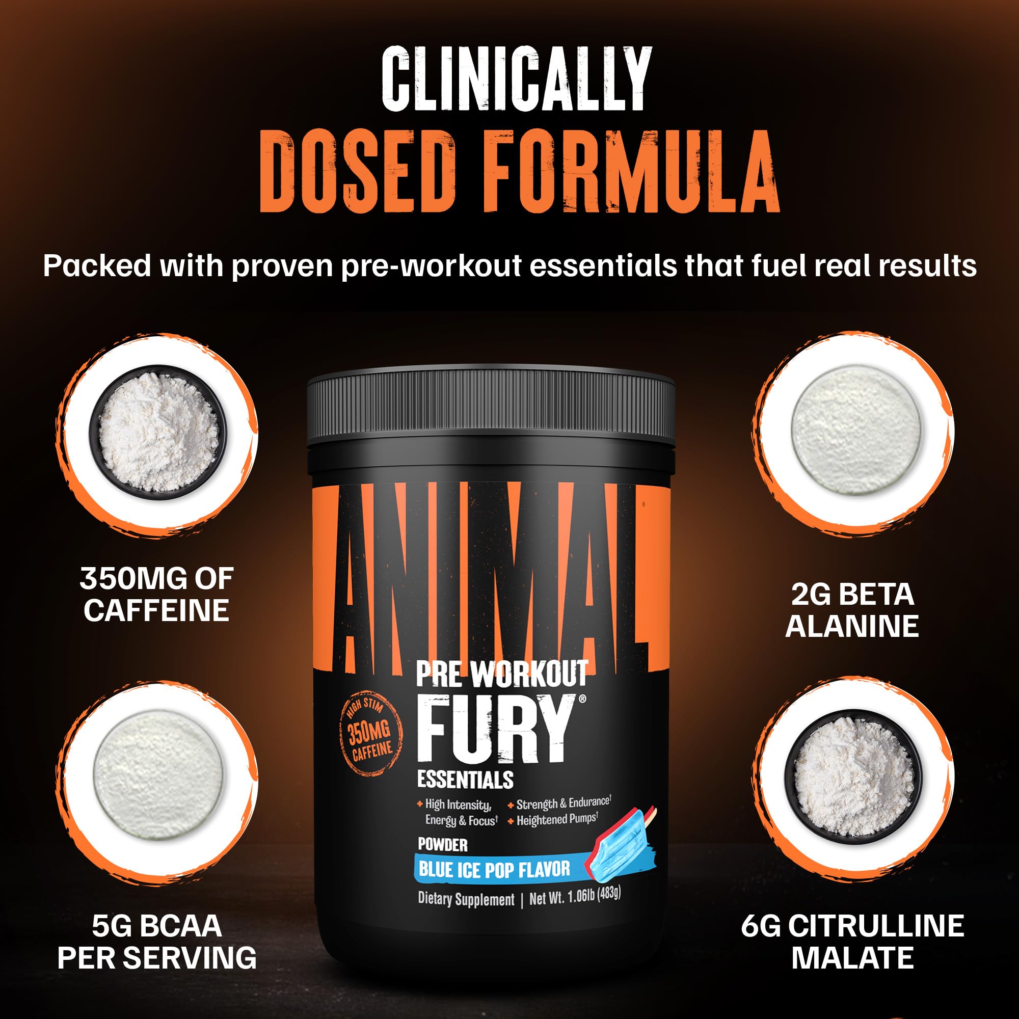 Animal Fury etiqueta con lista de ingredientes y calidad GMP visible