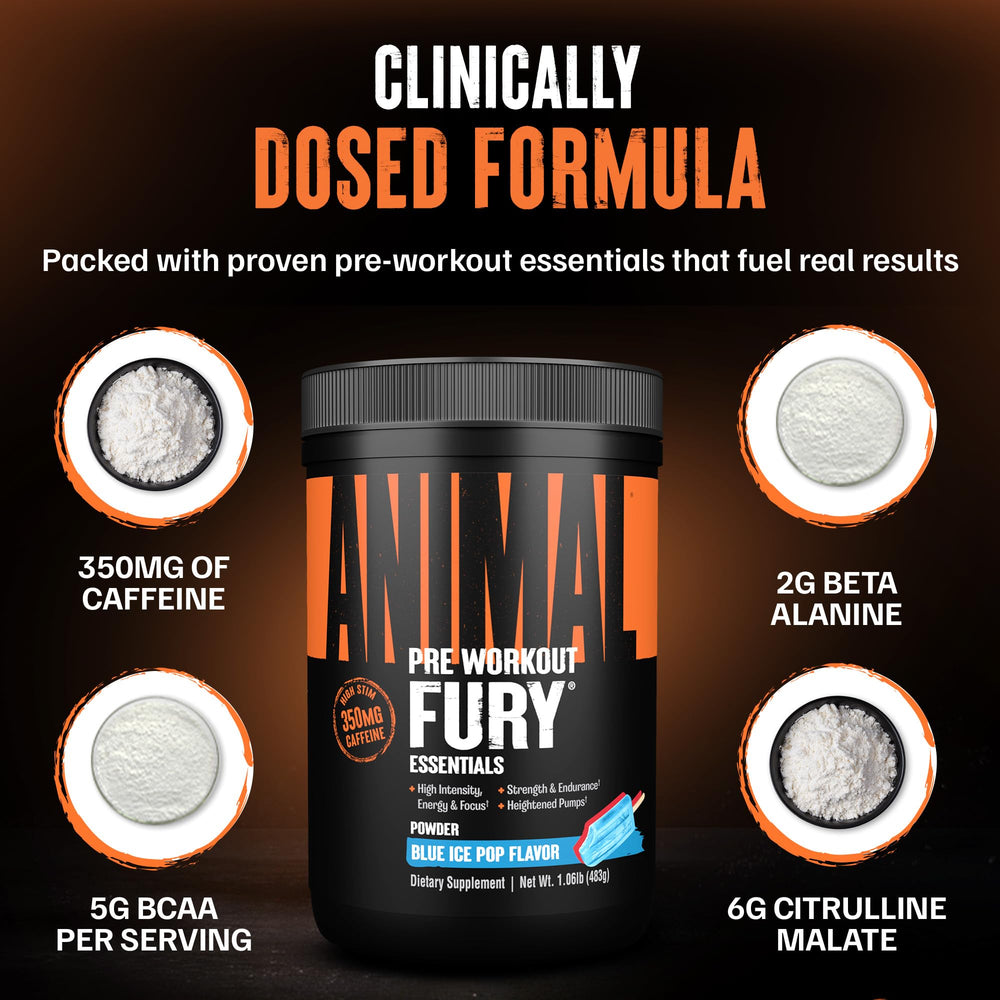 Animal Fury etiqueta con lista de ingredientes y calidad GMP visible