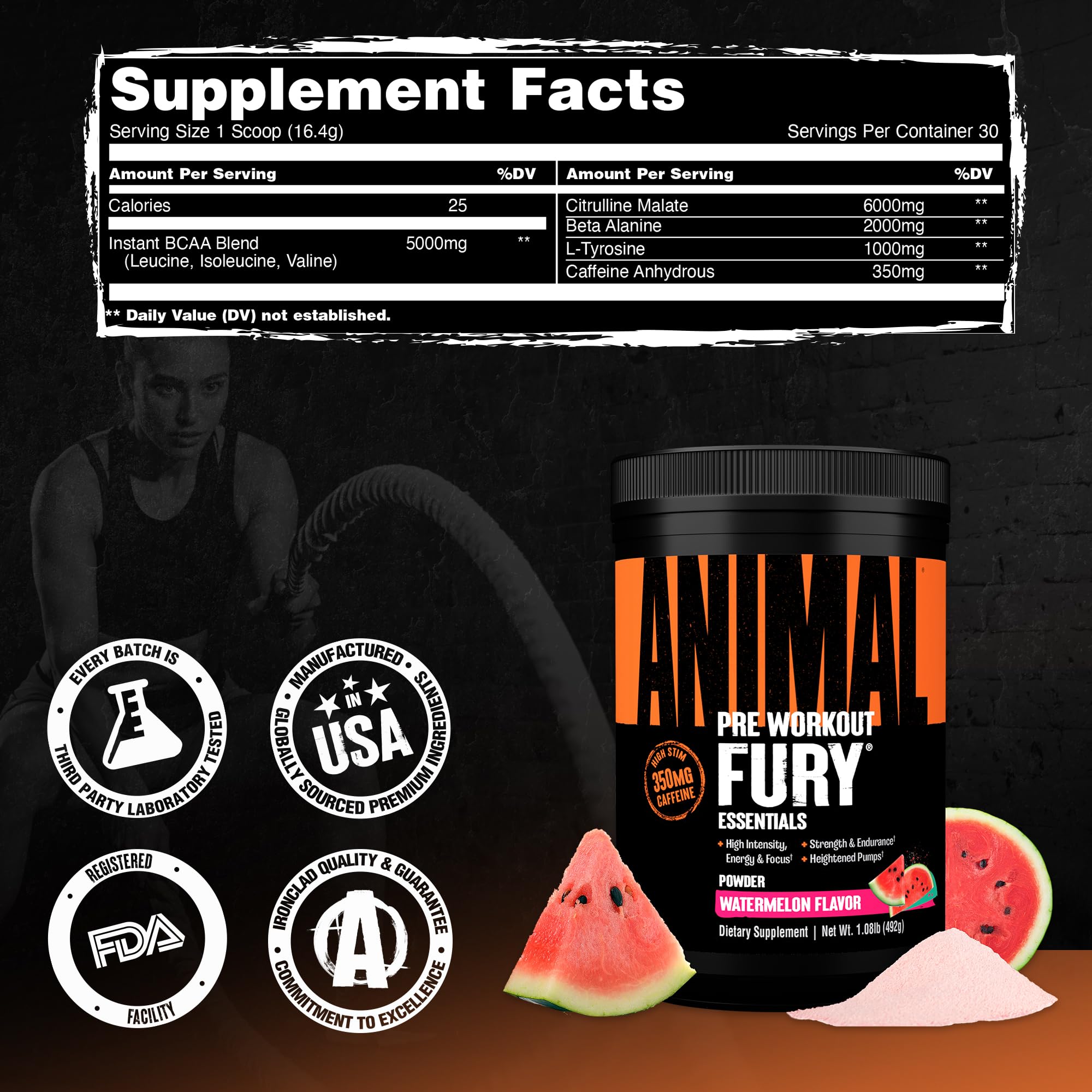Deportista con botellín y Animal Fury en ambiente lifestyle, beneficio: listo para entrenar