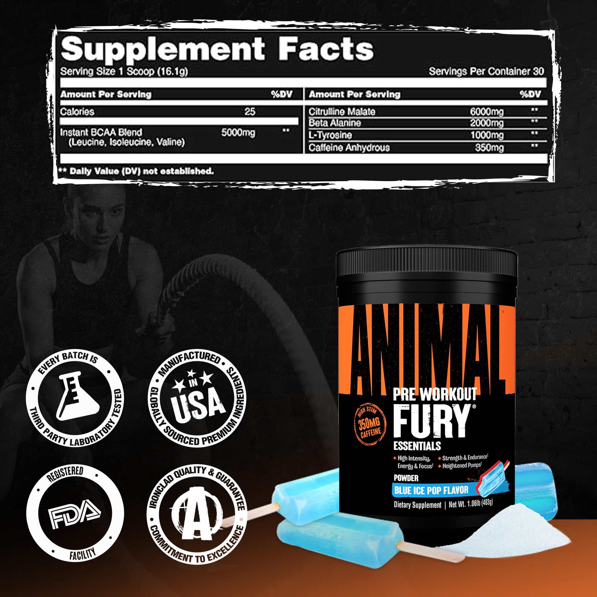 Cucharada de Animal Fury Blue Ice Pop destacando sabor refrescante y motivación