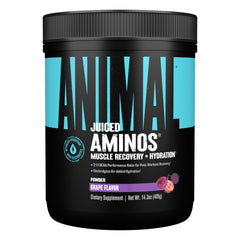 Animal Juiced Aminos envase frontal mostrando sabor uva y porciones