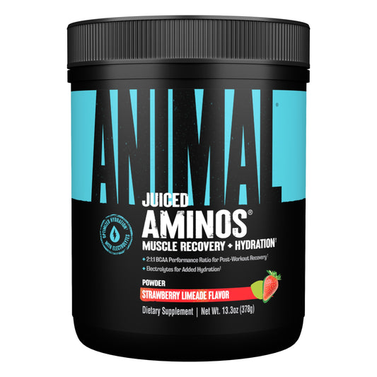 Animal Juiced Aminos vista frontal del envase, identificable y atractivo