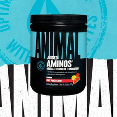 Textura del polvo Animal Juiced Aminos en primer plano que evidencia mezcla instantánea
