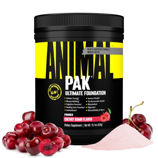 Animal Pak frasco frontal mostrando etiqueta y beneficios deportivos