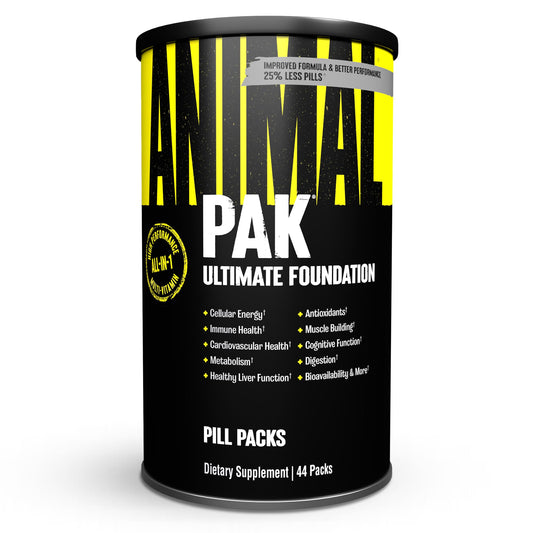 Animal Pak frontal del paquete mostrando conveniencia y dosis diaria