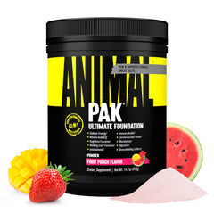 Animal Pak envase frontal mostrando sabor Fruit Punch y conveniencia