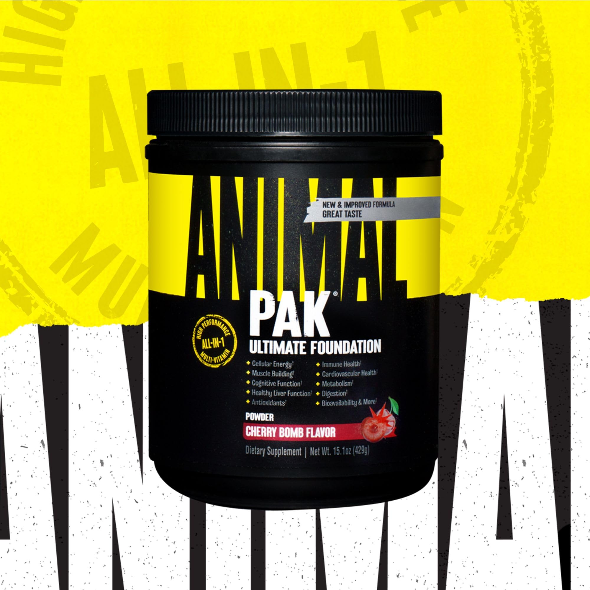 Animal Pak textura del polvo Cherry Bomb mostrando color y mezcla energizante
