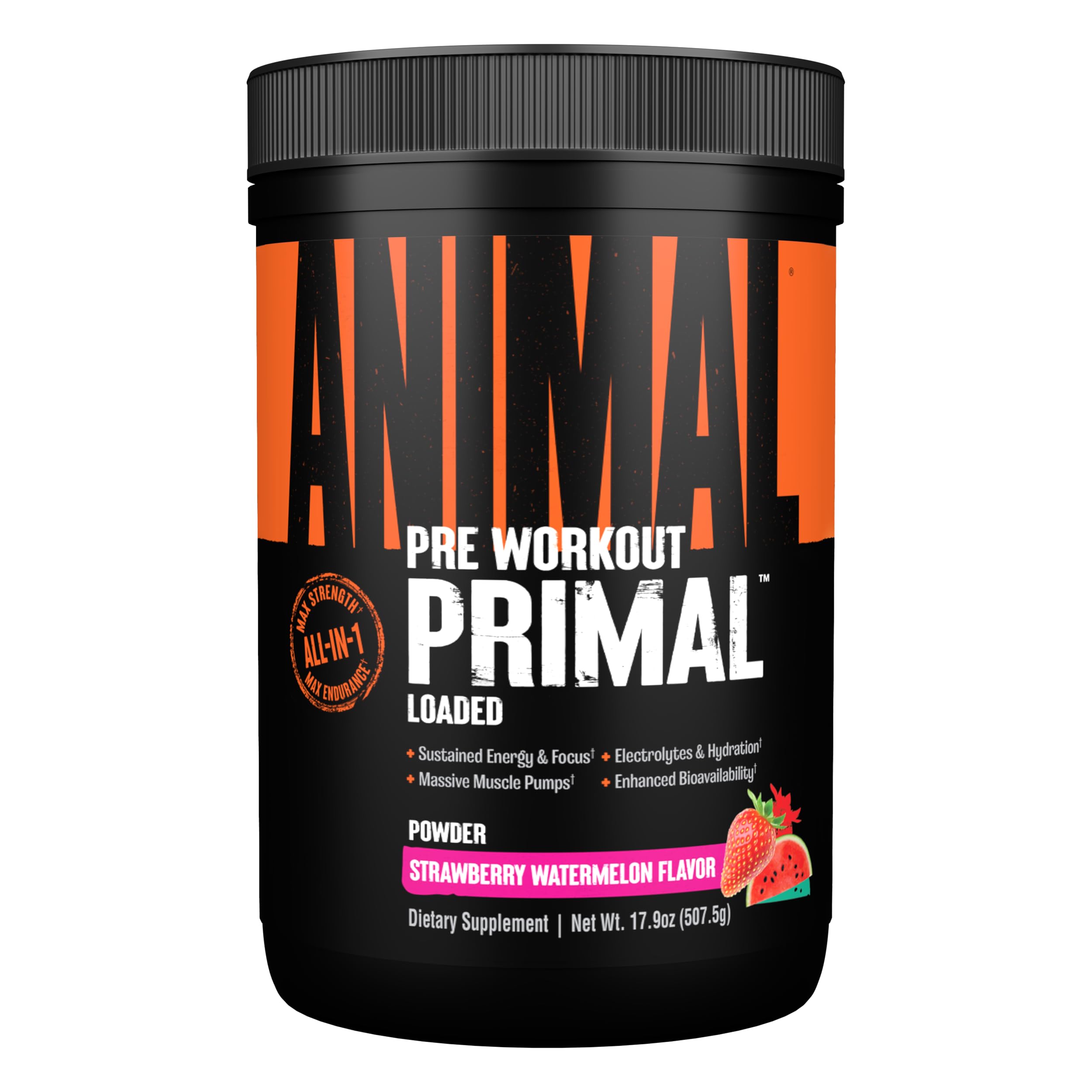 Animal Primal frente del envase mostrando etiqueta y beneficio energético