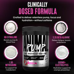 Etiqueta de Animal Pump NS mostrando lista de ingredientes y dosis clínicas claras