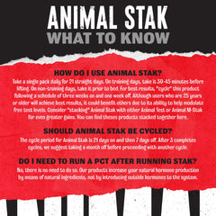 Animal Stak etiqueta con lista de ingredientes y garantía de calidad Animal