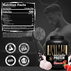 Animal Whey en escena de entrenamiento, complemento para recuperación muscular
