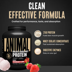 Animal Whey etiqueta nutricional en primer plano, transparencia de ingredientes