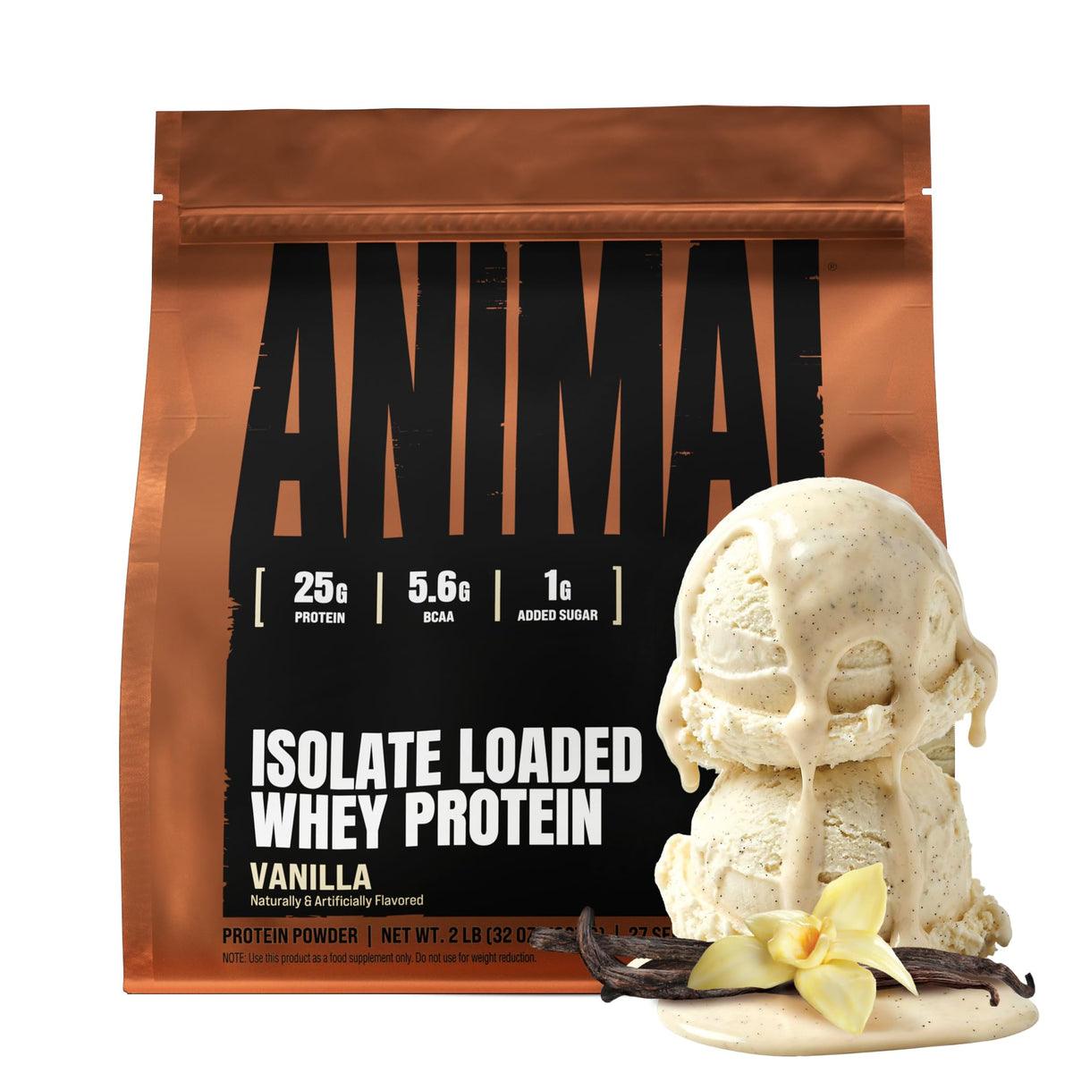 Animal Whey frente del envase mostrando diseño y tamaño, conveniencia visual