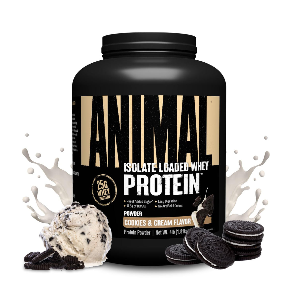 Animal front packaging cookies & cream con diseño claro y beneficios visibles