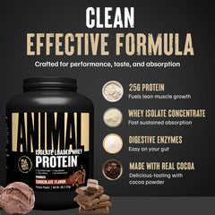 Comparación de tamaño Animal Whey Isolate 4 lb junto a una barra para ver la escala de producto