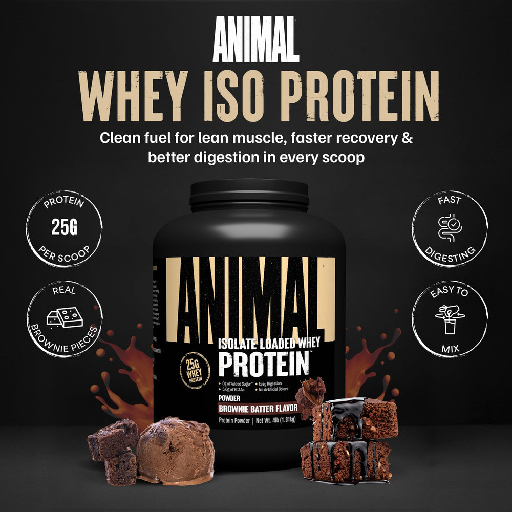 Animal Whey Isolate detalle del polvo en cuchara mostrando textura fina que facilita la mezcla y disolución