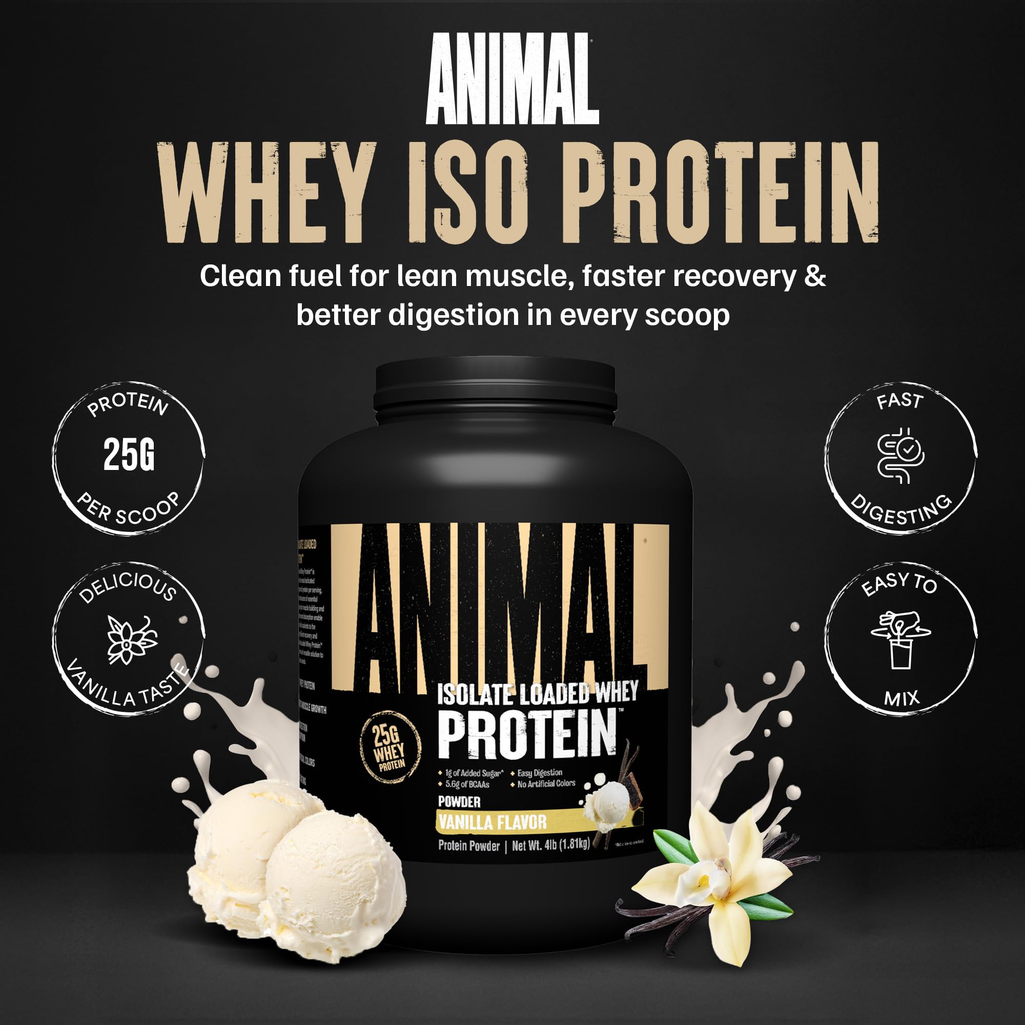 Animal Whey Isolate textura del polvo cerca, mezcla homogénea y sin grumos