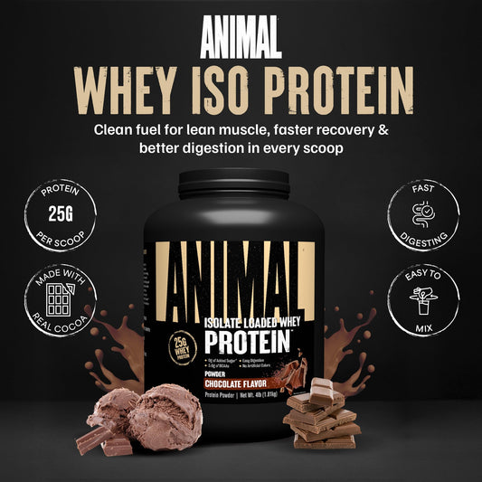Polvo cristalino de Animal Whey Isolate mostrando textura fina y fácil disolución