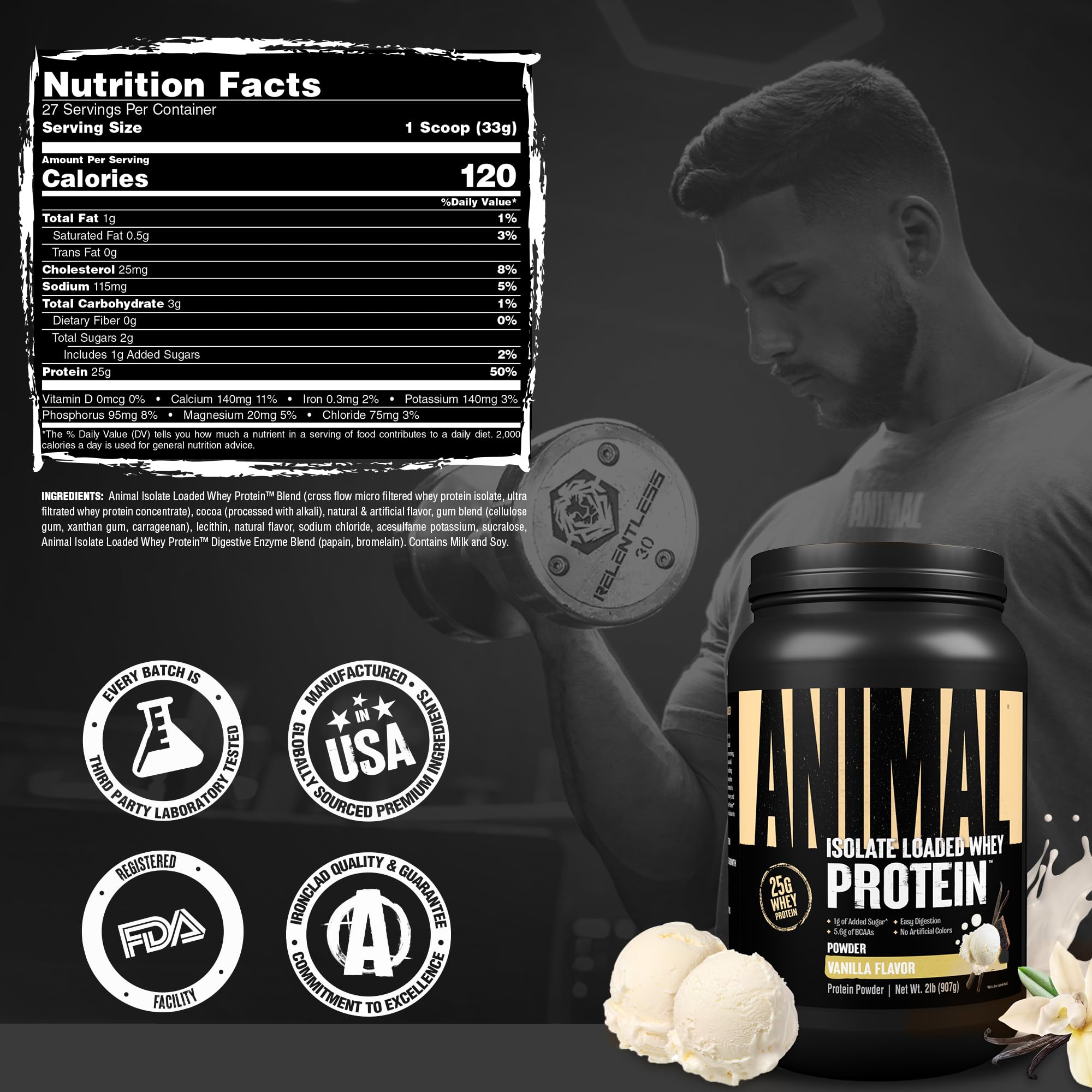 Animal Whey uso en gimnasio junto a toalla y pesa, práctico para rutina post-entreno