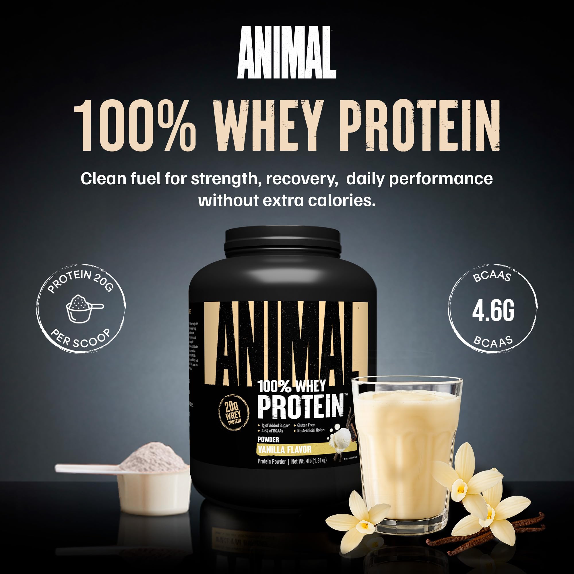 Animal batido cremoso en vaso listo para beber tras entrenamiento