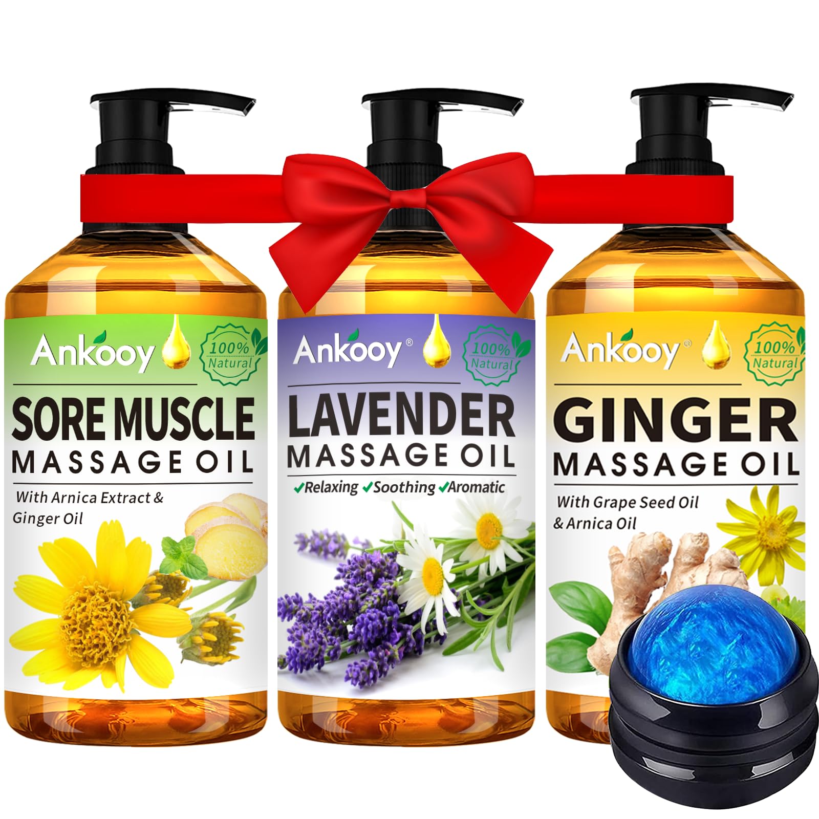 ANKOOY frontal del kit de aceites mostrando embalaje y beneficios aromáticos