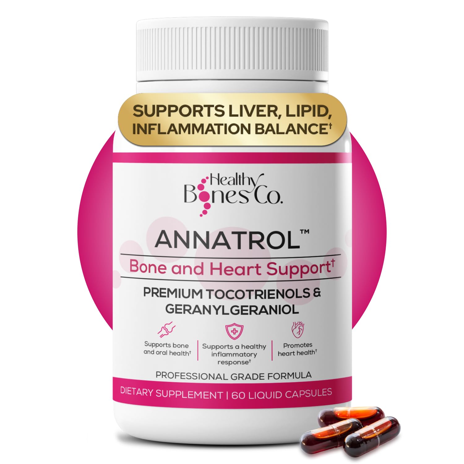 Healthy Bones Co. Annatrol frente del envase mostrando diseño y cantidad 60ct